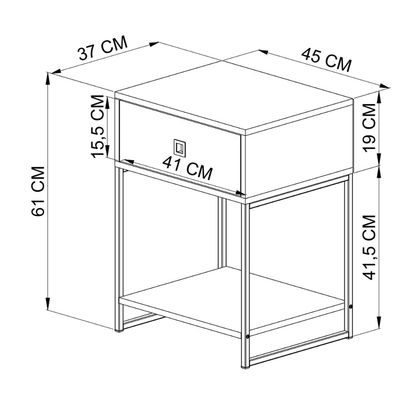 Mesa De Cabeceira Industrial P1026 Mel Branco 45x37x61cm Criado Metal MDF Branco