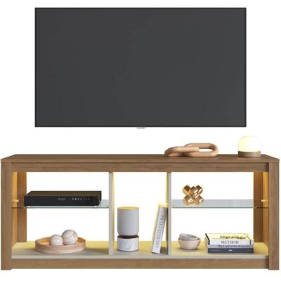 Rack de Sala Tv Até 55" Led Rgb Prateleira Vidro Mel/Arenas Estante Para Tv Prodecor