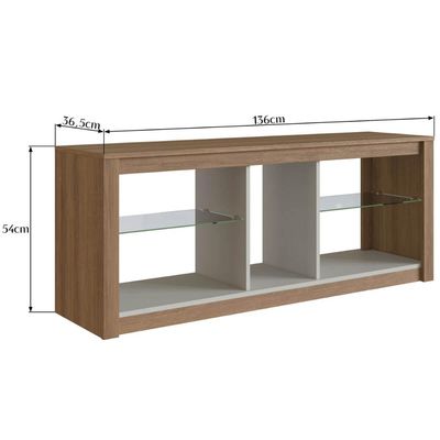 Rack de Sala Tv Até 55" Led Rgb Prateleira Vidro Mel/Arenas Estante Para Tv Prodecor