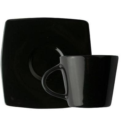 Kit 10 Xícaras de Café com Pires 90ml Porcelana Germer Preta Oriental Cafezinho