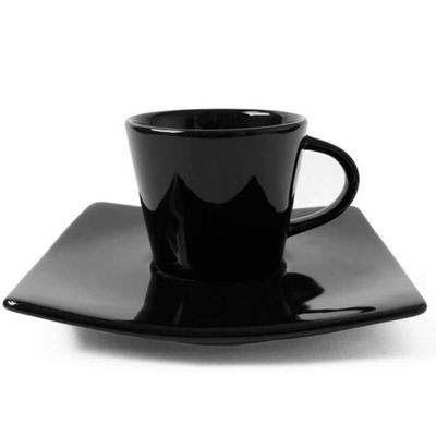 Kit 10 Xícaras de Café com Pires 90ml Porcelana Germer Preta Oriental Cafezinho