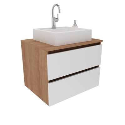 Balcão Gabinete Suspenso para Banheiro 60cm com 2 Gavetas BN3607 Amêndoa/Branco SEM CUBA