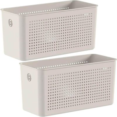 2 Cestos Organizadores Multiuso Empilháveis 4,2L Retangular 26x12x13cm com Perfurações Flow Bege