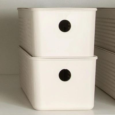 2 Cestos Organizadores Multiuso Empilháveis 4,2L Retangular 26x12x13cm com Perfurações Flow Bege