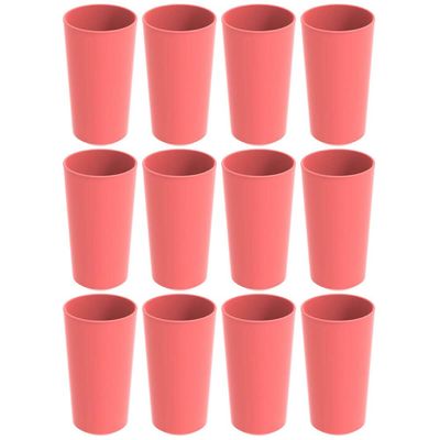 Conjunto 12 Copos Altos de Plástico 500ml Refeitório Escola Crippa Rosa Goiaba