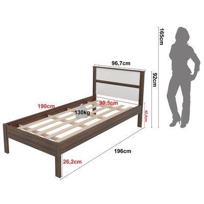 Cama de Solteiro Nogal Branco 97x196x92cm MDP Tecnomobili CM8004