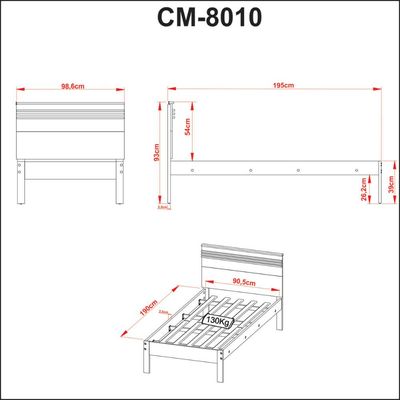 Cama de Solteiro CM8010 Para Colchão de 88cm Amêndoa/Branco Tecnomobili