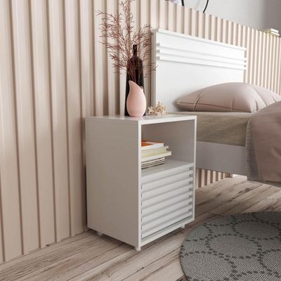 Mesa de Cabeceira 38x30x51,4cm Gaveta Ripada Nicho Branco CM8042 Tecnomobili