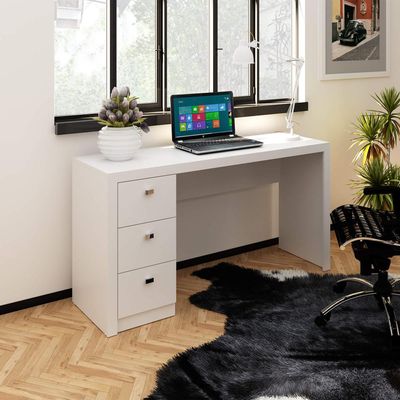 Mesa Reta para Escritório com 3 Gavetas ME4102 Branco Tecnomobili