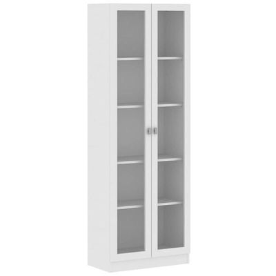 Armário Branco Escritório 60x31,5x171,5cm Portas Vidro Prateleiras ME4115 Tecnomobili Branco