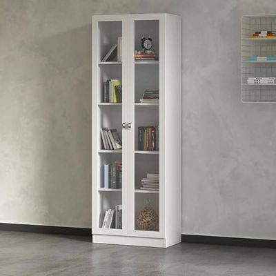 Armário Branco Escritório 60x31,5x171,5cm Portas Vidro Prateleiras ME4115 Tecnomobili Branco