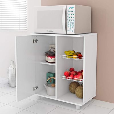 Balcão Fruteira com 1 Porta e 2 Cestos de Metal BF3205 Branco Tecnomobili