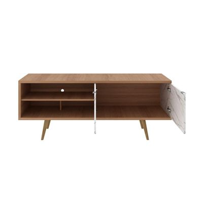 Rack Para TV até 55'' Com 2 Portas R1482 Amêndoa/Mármore Branco