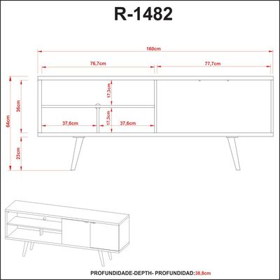Rack Para TV até 55'' Com 2 Portas R1482 Amêndoa/Mármore Branco