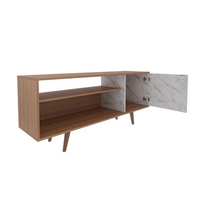 Rack Para TV até 42'' Com 1 Porta Lateral R1486 Amêndoa/Mármore Branco
