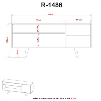Rack Para TV até 42'' Com 1 Porta Lateral R1486 Amêndoa/Mármore Branco