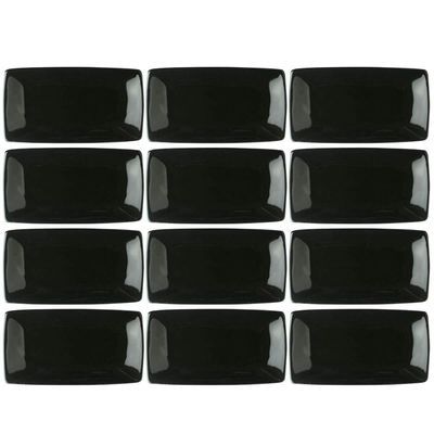 Kit 12 Bandejas Rasas 22cm Porcelana Germer Prato Sushi Preto Oriental Sashimi Preto