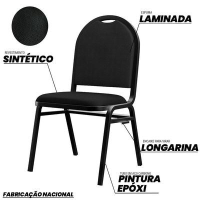 Kit 6 Cadeiras Hoteleiras Auditório Empilhável Sintético M23 Preto - Mpozenato