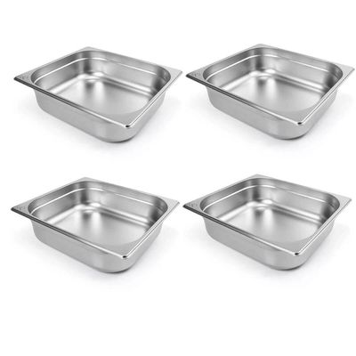 Kit 4 Cubas Gastronômica Inox 2/3 100mm Restaurante 8,86l Buffet 32,4x35,4cm Cinza