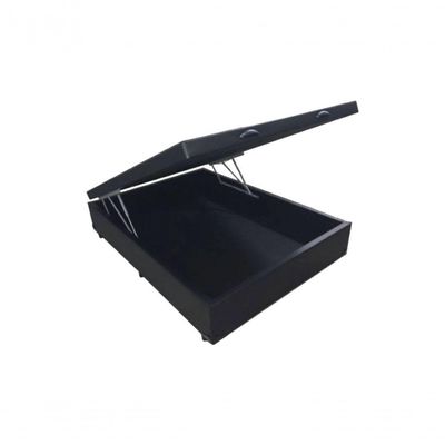 Cama Box Baú Casal 138 Tecido Sintético Preto Com Colchão Lisboa Bello Box Espuma D28 Preto
