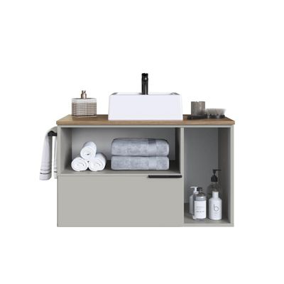 Gabinete Suspenso 80cm Mel Arenas com Cuba 2 Portas 1 Gaveta 1 Toalheiro BH8020MACUBA