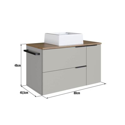 Gabinete Suspenso 80cm Mel Arenas com Cuba 2 Portas 1 Gaveta 1 Toalheiro BH8020MACUBA