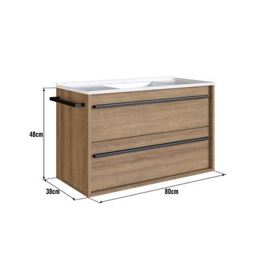 Gabinete Suspenso de 80cm com Lavatório 1 Porta 1 Gaveta Mel acompanha 1 Toalheiro BH8030MCUBA