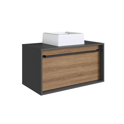 Gabinete Suspenso 80cm Mel Grafite Cuba Gavetão e Toalheiro BH8040MGCUBA