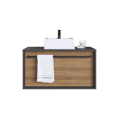 Gabinete Suspenso 80cm Mel Grafite Cuba Gavetão e Toalheiro BH8040MGCUBA