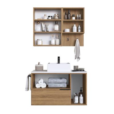 Gabinete Suspenso 80cm Cuba Espelheira Toalheiro Mel Branco Conjunto para Banheiro CJ8020.10MBA