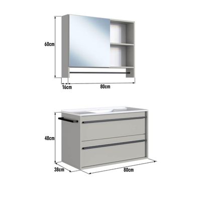 Gabinete Suspenso 80cm Arenas Toalheiro Lavatório Espelheira Conjunto para Banheiro CJ8030.20A