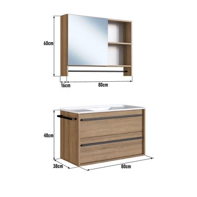 Gabinete Suspenso 80cm Mel Toalheiro Lavatorio e Espelheira Conjunto para Banheiro CJ8030.20M