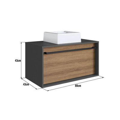 Gabinete Suspenso 80cm Mel Grafite Toalheiro Cuba Espelheira Conjunto para Banheiro CJ8040.10MG