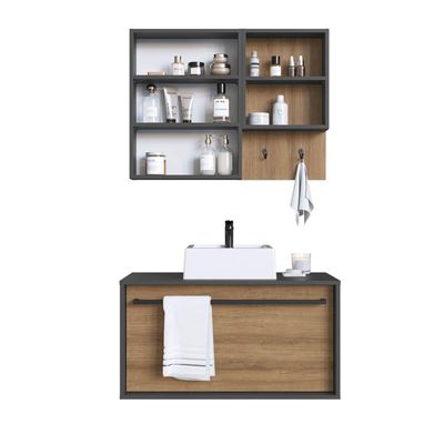 Gabinete Suspenso 80cm Mel Grafite Toalheiro Cuba Espelheira Conjunto para Banheiro CJ8040.10MG