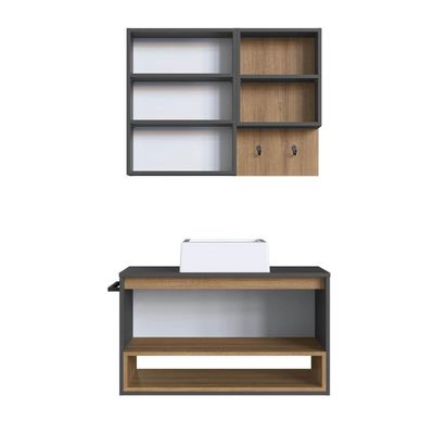 Gabinete Suspenso 80cm Grafite Mel Toalheiro Cuba Espelheira Conjunto para Banheiro CJ8060.10MG