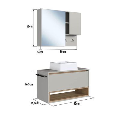 Gabinete Suspenso 80cm Arenas Mel Toalheiro Cuba Espelheira Conjunto para Banheiro CJ8060.10MA