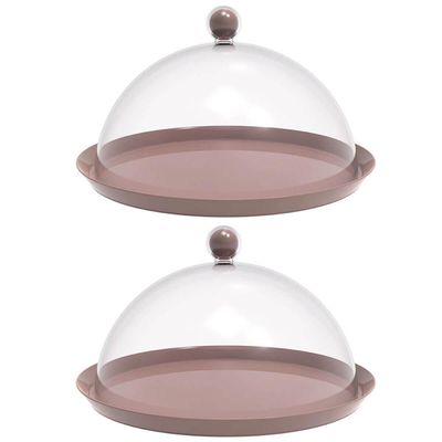 Kit 2 Porta Bolo Torta 30cm Bubble com Cúpula Amêndoa Crippa Boleira Doces Petiscos