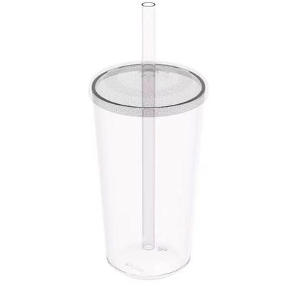 Kit 6 Copos com Tampa e Canudo 500ml Crippa Transparente Plástico Água Suco Bebidas