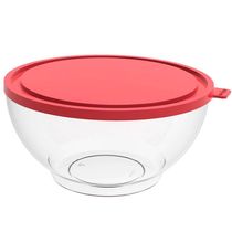 4 Potes com Tampa 3,1L Redondo Hermético Bacia Alimentos Frutas Transparente e Vermelho Crippa