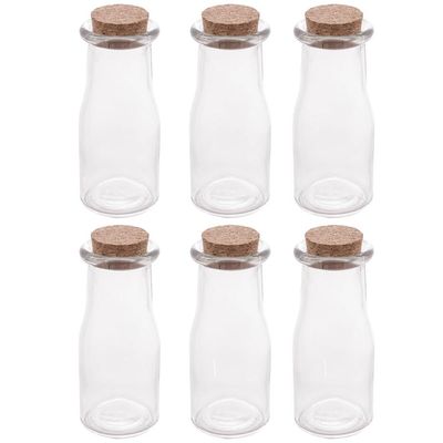Kit 6 Porta Temperos de Vidro 200ml com Tampa de Rolha Lyor para Decorar e Guardar Especiarias