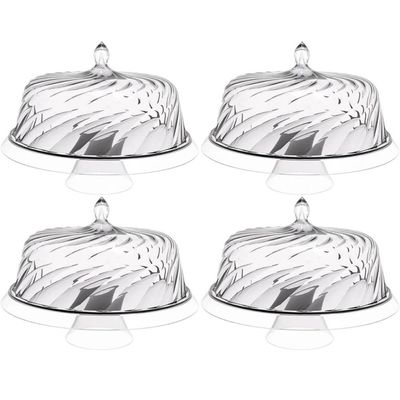 4 Boleiras com Cúpula e Pé 34cm Glassy Transparente Porta Bolo Tortas Doces Crippa