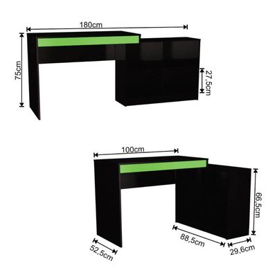 Mesa Gamer com Nichos B24 Nova Mobile Preto e Verde