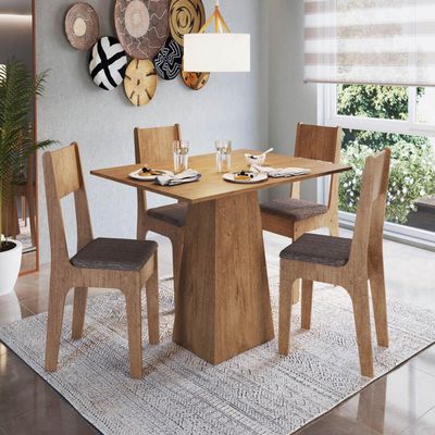 Conjunto MESA CAIRO E 4 CAD ATENAS FREIJO TEC MARROM