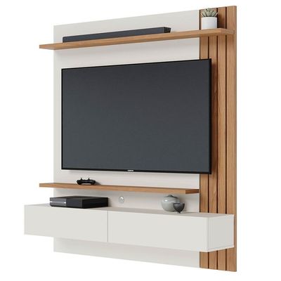 Painel Home Suspenso Para 65 Pol. 150cm Buriti C05 Off White Matte-freijó - Mpozenato