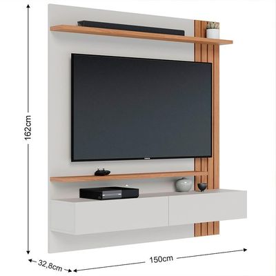 Painel Home Suspenso Para 65 Pol. 150cm Buriti C05 Off White Matte-freijó - Mpozenato