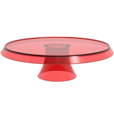 Kit 8 Bases Porta Bolos Tortas Doces 25cm com Pé Vermelho Transparente Glassy Crippa