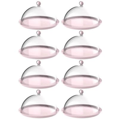 8 Porta Bolo Rosa Himalaia 30cm com Cúpula Bubble Crippa Boleira Torta Doces