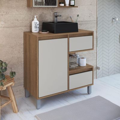 Gabinete Banheiro 80cm Paula Mel Arenas Cuba Preta Gavetas 1 Porta e 1 Nicho