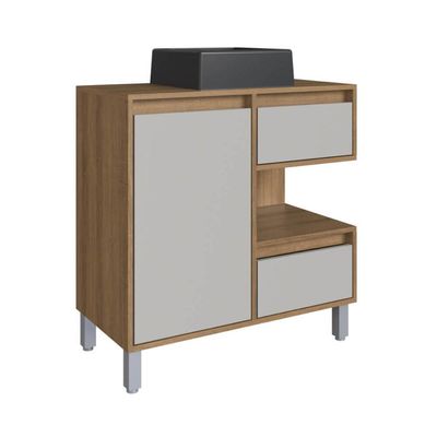 Gabinete Banheiro 80cm Paula Mel Arenas Cuba Preta Gavetas 1 Porta e 1 Nicho