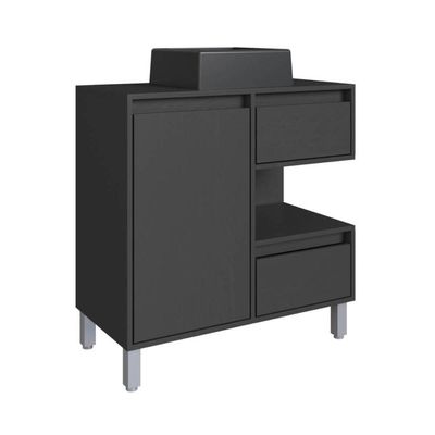 Gabinete Banheiro 80cm Paula Grafite com Cuba Preta Gavetas 1 Porta e 1 Nicho